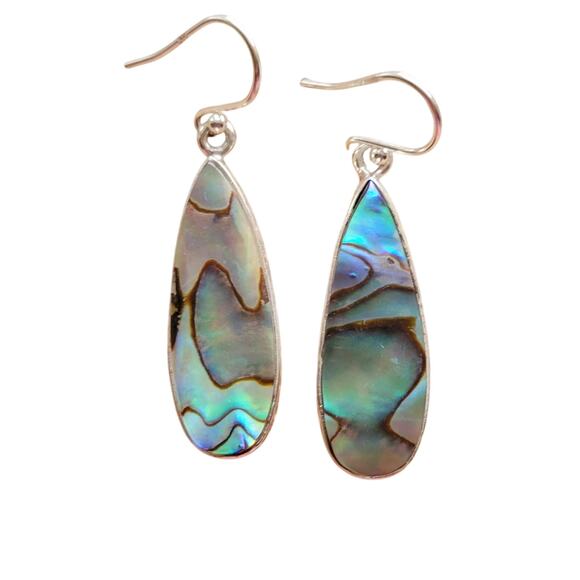 925 Sterling Silver Paua Shell Teardrop Earrings – Elegant Ocean Gift for Her - Picture 2 of 4